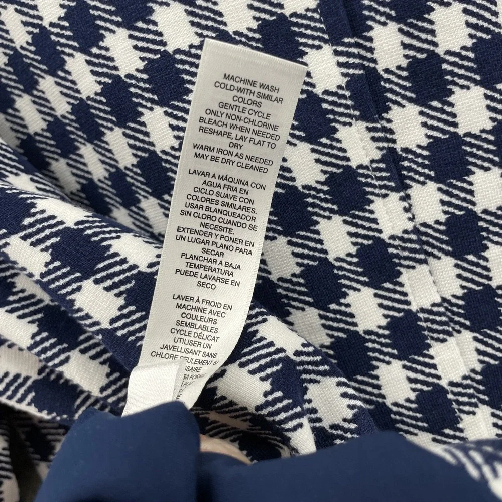 Chicos Moto Jacket Women 1 Navy Gingham Corpcore Sophisticated Travel Preppy 90s